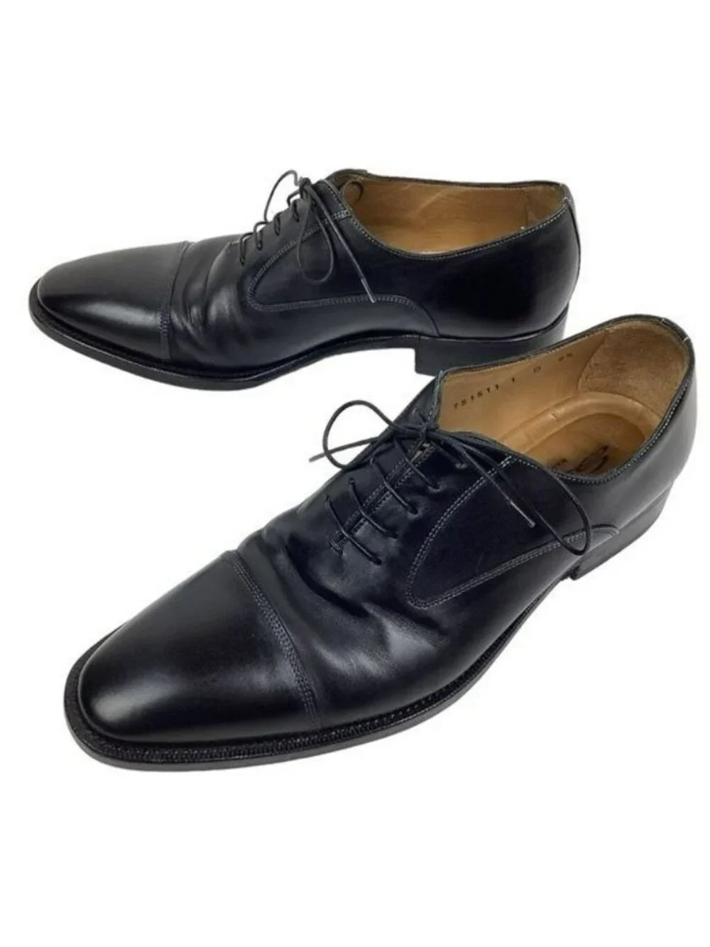 Santoni Darian Mens 9.5 D Cap Toe Oxford Leather Dress Shoe Black Style #751511